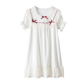 Flwydran Nightgowns for Girls, Modal Cotton Princess Sleepwear with Tie, Soft Family Pyjamas, Children's Nightdress, 3-12 Years, White