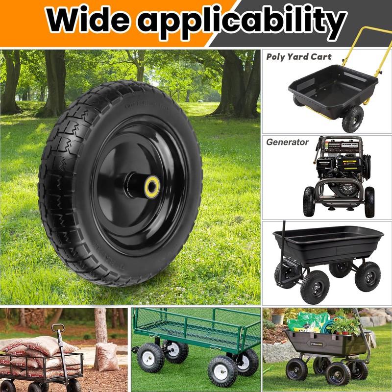 13" Flat Free Wheels Replacement for GOR Garden Cart Tires,