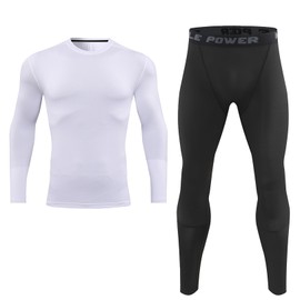 SURUIDA Long Sleeve Undershirt Compression Shirts&Pants for Men&Women,Quick Dry Sport Base Layer Athletic Workout T Shirts for Adult White