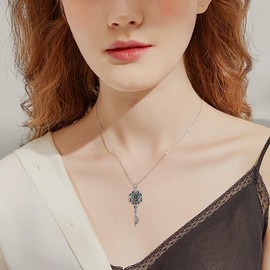 AXOMY Hecate Necklace 925 Sterling Silver Goth Abalone Shell Wheel of Hecate Symbol Key Pendant Necklace Gothic Skull Triple Moon Goddess Witchy Jewelry for Women Hecate Lover