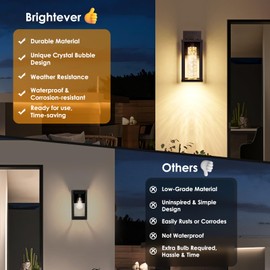 2-Pack Outdoor Wall Lights Fixture, Exterior Waterproof Outdoor Wall Sconces Lantern with Crystal Bubble Glass, Modern Brown Outside Lighting for Porch, House, Patio, Front Door