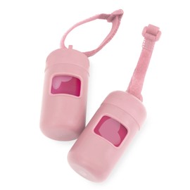 Best Pet Supplies Dog Poop Bag Holder Leash Attachment with 30 Bags, Reusable Dispenser for Travel, Walking, Park, and Outdoor Use, Durable with Clip-On - Pink, Pack of 2
