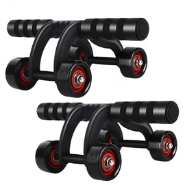 2 Pack 4-Wheel Ab Roller Abdominal Exercise Roller for Six Pack Abs, Core Workout Trainer, Stomach Exercises with Knee Mat, Sport Fitness for Men and Women