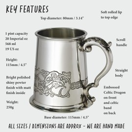 Wentworth Pewter Celtic Dragon 1 Pint Pewter Tankard
