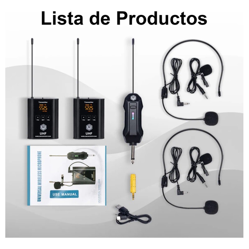 Micrófono Inalámbrico WinMix A1-2 Solapa y Diadema 2 Bodypack Negros