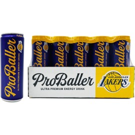ProBaller Ultra Premium Energy Drink - Lakers Edition -NSF SPORT CERTIFED - Natural Energy Drink with Electrolytes, Organic Agave Natural Green Bean Caffeine, Biotin, Calcium, Potassium, Essential B-Vitamins with B12 (methylcobalamin), 12 fl oz (pack of 15)