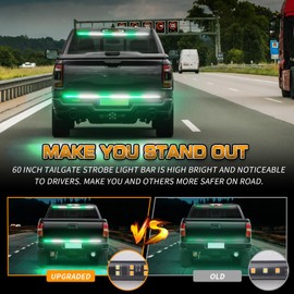 XRIDONSEN 48 inch Tailgate Green White Emergency Lights Strip Rear Window Lights 288 LED Tail Strobe Lights Firefighter Lights Flashing Warning Hazard Safety Lights for Vehicles Fire Trucks Pickup POV