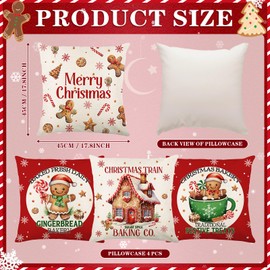 DUGEHO Gingerbread Man Cushion Cover Christmas Set of 4 45 x 45 cm Linen Decorative Cushion Covers Winter Decorative Cushion Cover Couch Living Room Decoration