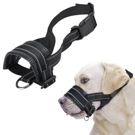 Bozal para Perro Grande, bozal Reflectante Transpirable con Costuras Ajustables para Perros pequeños, medianos y Grandes, Evita Mordeduras y Ladridos (Negro, X-Grande)