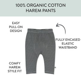 HonestBaby Multipack Harem Pants Roomy Fit Pull on Bottoms 100% Organic Cotton for Baby Boys, Girls, Feed Stripe Black