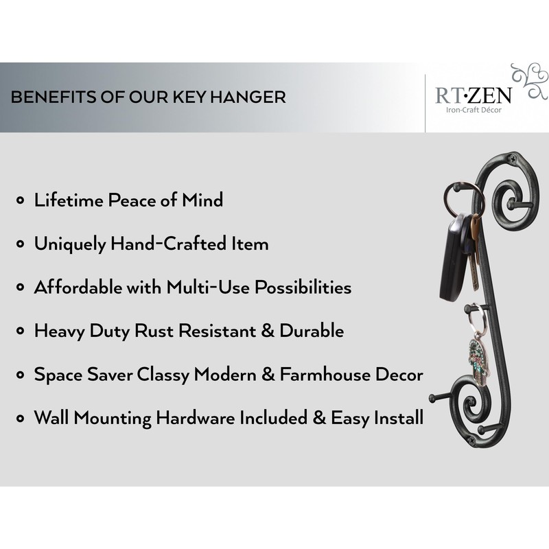 RTZEN Farmhouse Small Key Holder for Wall - Handcrafted Swirl
