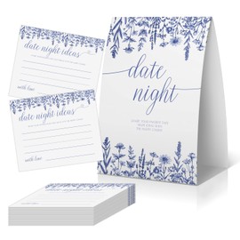 Date Night Ideas for Bridal Shower (One Sign + 50 Ideas Cards), Wedding Games 50 Guests, Bridal Shower Games, Something Blue Before I Do Decor, Date Night Cards for Bachelorette Party or Wedding -DN10