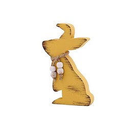 Rustic Yellow Distressed Wooden Rabbit Figurine