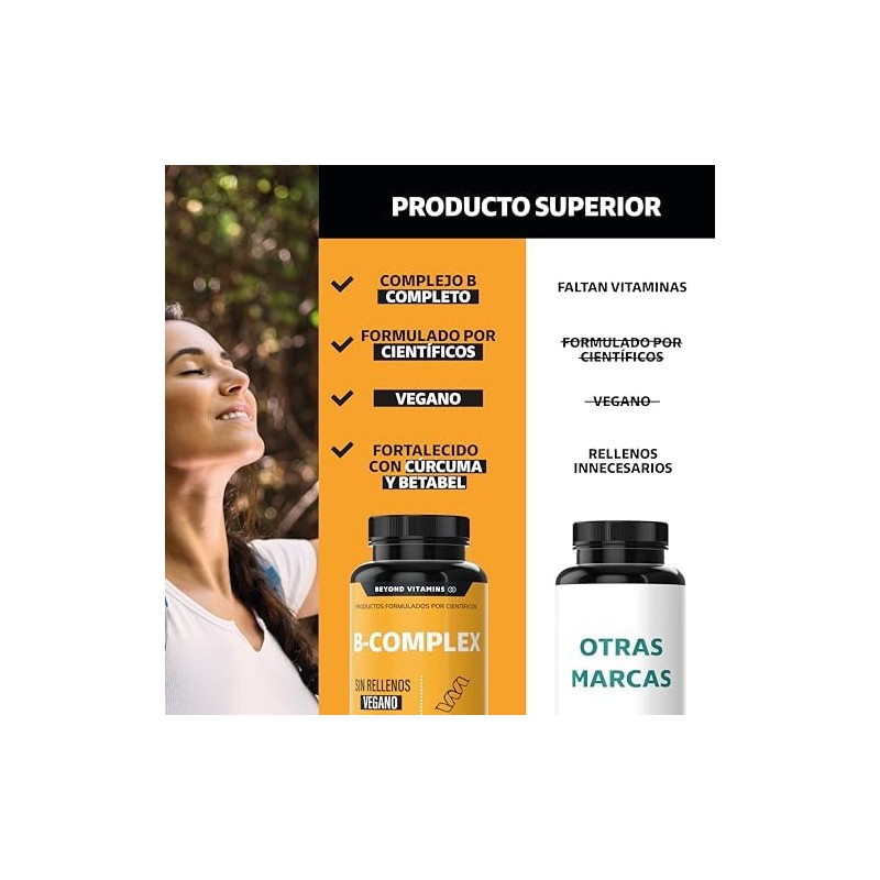 B-Complex Vitaminas Complejo B Premium 100 Vegano Sin rellenos Suplementos