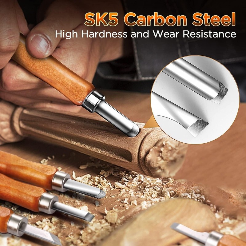 Gimars Carbon Steel Wood Carving Knife Kit with Reusable Pouch