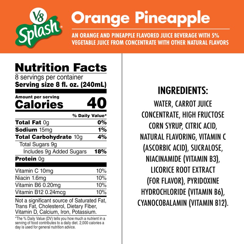 V8 Splash Orange Pineapple Flavored Juice Beverage, 64 fl oz