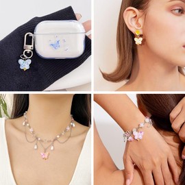 Beadthoven 50pcs Acrylic Butterfly Charms Colorful Glitter Cute Butterfly Pendants Mini Small Flying Insect Animal Dangle Charms for Jewelry Making Earrings Bracelets Necklace DIY Crafts Supplies