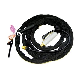 WeldingCity 200-amp WP-26FV (Flexible Head w/Gas Valve) Air-cooled TIG Welding Torch Complete Package with 25-ft Power Cable Hose and Dinse 35-50 (Solid 1/2"-pin) Cable Adapter (with Separate Gas)