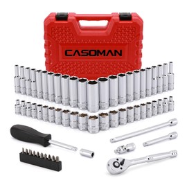 CASOMAN 1/4-Inch Drive Master Socket Set with Ratchets, Adapters, Extensions with 1/4’‘ Dr. Bits Set, Inch/Metric, 6-Point, 5/32-Inch - 9/16-Inch, 4 mm - 14 mm, 62-Piece 1/4" Dr. Socket Set