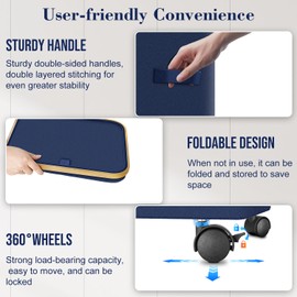 Laundry Hamper with Wheels,29 Gal (110L) Laundry Basket with lid Rolling Clothes Hamper Foldable Dirty Clothes Basket on wheels with Bamboo Frame and Bag for Bedroom, Dorm, Laundry Room-Blue