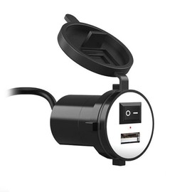 D71CS Car USB Charger 5V/2.1A - Built-in Car USB Socket, Waterproof and Dustproof with Switch for 12V-24V Vehicles, Boat, Truck - Quick Charge Power Supply Socket
