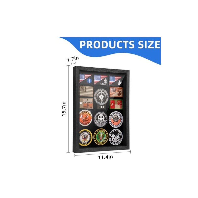 Patch Display Case Wall Mount — Black Wooden Patch Display