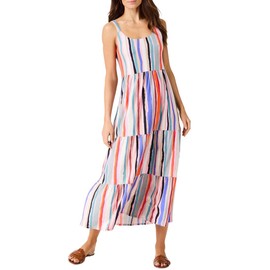 NIC+ZOE Women's Painted Stripes Tiered Maxi Dress, Pink Multi