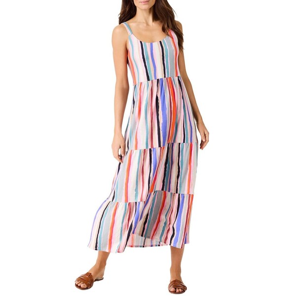 NIC+ZOE Women's Painted Stripes Tiered Maxi Dress, Pink Multi