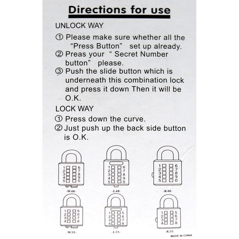 MIONI 10 Digit Push Button Combination Padlock, 5 Digit Locking