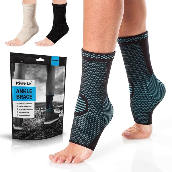 POWERLIX Ankle Orthopedic Brace Compression Support Sleeve (Pair) for Plantar Fasciitis, Swelling, Tendinitis