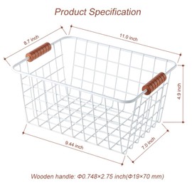 JUNCHU CHERRY Wire Household Pantry Baskets with Handles 4 Pack，Storage Organizer Baskets for Countertop, Closet, Bedroom, Bathroom, Kitchen, Household Refrigerator for Cabinets, Pantry,White