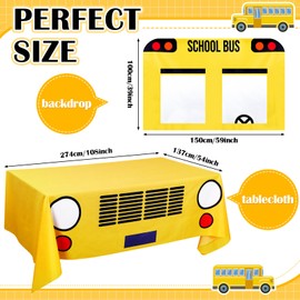 Oudain 2 Pcs School Bus Party Decorations First Day of School Banner and Tablecloth Yellow Bus Tablecover and Backdrop for Boys Girls Birthday Theme Party Favor(107.9 x 53.9 Inches)