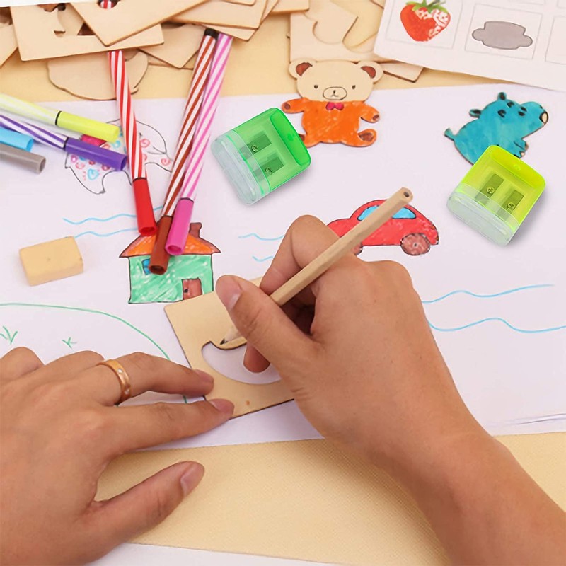 Fasmov 24 Pieces Double Hole Pencil Sharpener Manual Hand-Held Sharpener