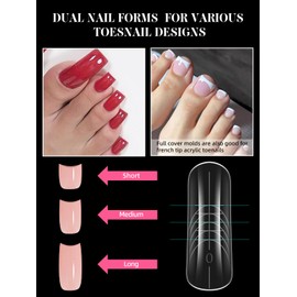 TOROKOM Pack of 150 Poly Gel Nail Shapes for Feet - 15 Sizes Long Square Double Shapes for Poly Gel Nail Extension Toenail Set, Reusable Toe Tip Shapes