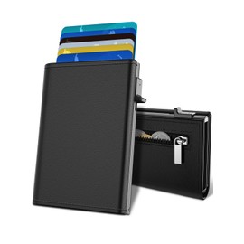 Kartenetui Herren, Slim Wallet mit Magnetverschluss und Münzfach, RFID Blocking Aluminium Pop Up kreditkartenetui, Wallets for men, Smart Leder Card Holder für 11 Karten, ID Fenster und Bargeld Slot