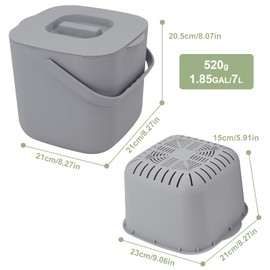 JADERLU Stylish Kitchen Compost Bin- 1.85 Gal/ 7L Countertop Compost Bin with Lid, Inner Sieve for Separating Liquid from Food, Easy to Clean (Grey, 1.85GAL)