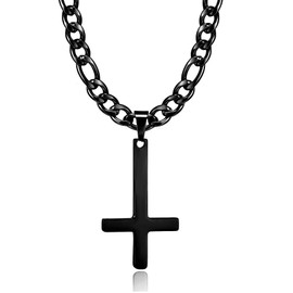 HSWYFCJY Cross Chain Men's Cross Chain Silver Gold Black Stainless Steel Inverted Pendant with Cross Necklace for Men Christian Cross Necklace 20 inches / 24 inches / 28 inches, Stainless Steel