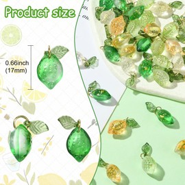 Stiesy 50Pcs 5 Styles Glass Lemon Charms with Leaf Fruit Handmade Lampwork Charm Yellow Green Lemon Charms for Jewellery Making DIY Bracelet Crafting