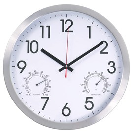 Vigorwise 14Inch Wall Clock Battery Operated Aluminum Frame Wall Clocks, Silent Wall Clocks with Temperature & Humidity, Decorative for Home Housewarming Living Room