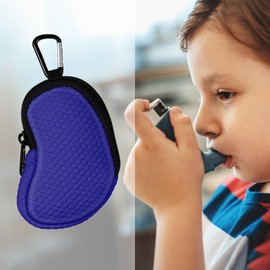 MEDMAX Neoprene Asthma Inhaler Holder, Protective Portable Travel Handy Holster, Lightweight Carrying Case with Carabiner Clip and Mesh Pocket Inside, Inhaler Not Included (Case Only) (Navy)