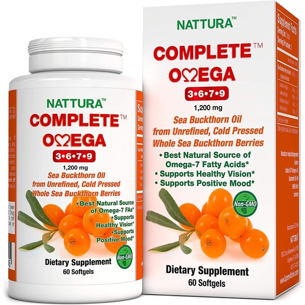 Nattura Complete Omega 3-6-7-9, Pure Sea Buckthorn Oil, European Quality,