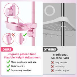 XLHOMO 32-122inch Corner Shower Caddy Tension Pole Pink, Rustproof Drill-Free Shower Shelves for Bathroom Bathtub Washbasin, Adjustable Shower Organizer with 4 Tier Patent Stable Shelves & Towel Bars