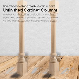 La Vane 35 1/2-inch H 3 1/2-inch W 3 1/2-inch D Cabinet Columns, Set of 2 Traditional Unfinished Rubber Wood Replacement Countertop Legs for Large Dining Table & Kitchen Table