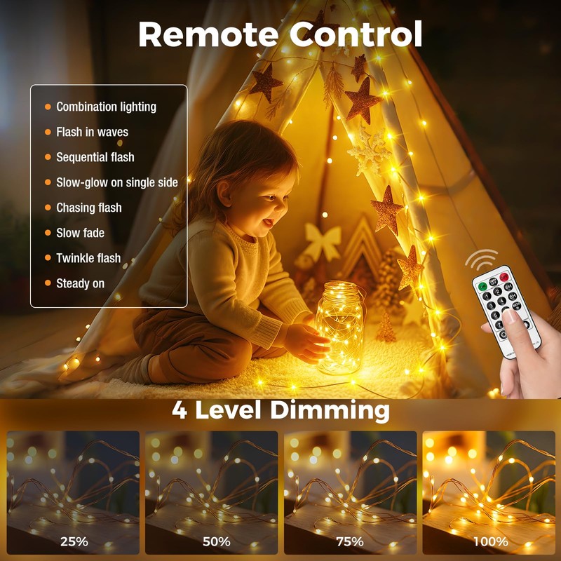 btfarm 10M 100LED Fairy Lights Plug in with Remote, Timer