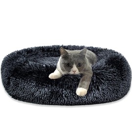 SM4BED Calming Dog Bed for Small Medium Dogs Cats, 23'' Round Anti-Anxiety Warm Fluffy Plush Faux Fur Bed, Soft Anti-Slip Donut Washable Pet Bed, Fits up to 30 lbs Pets