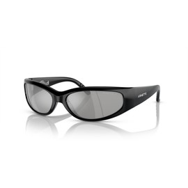 ARNETTE Men's An4302 Catfish Sunglasses, Recycled Black/Grey Mirrored Silver 80 Polarized, 65 mm