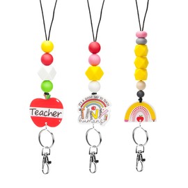WAFOIRO Teacher Lanyard Silicone Beaded Badge Breakaway Lanyard Cute Teacher Gift ID Holder for Women (Teacher-3pcs)