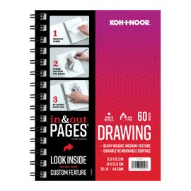 Koh-I-Noor 5.5" x 8.5" Drawing Paper Pad with in & Out Pages, 70 lb. / 144 GSM, Side Wire Bound, 60 Sheets/Pad, 1 Each