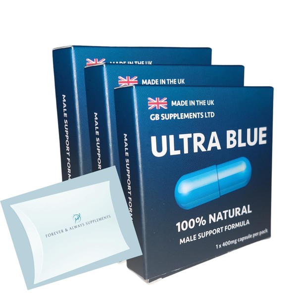 3 X Ultra Blue 400mg high Strength Tablets Bundle for Men (New Formula) - Libido, Sex Drive, Enhancement & Endurance Support - Maca, Ginseng & More