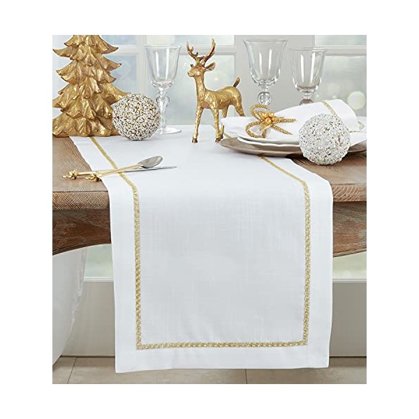 Fennco Styles Embroidered Metallic Border Table Runner 16" W x
